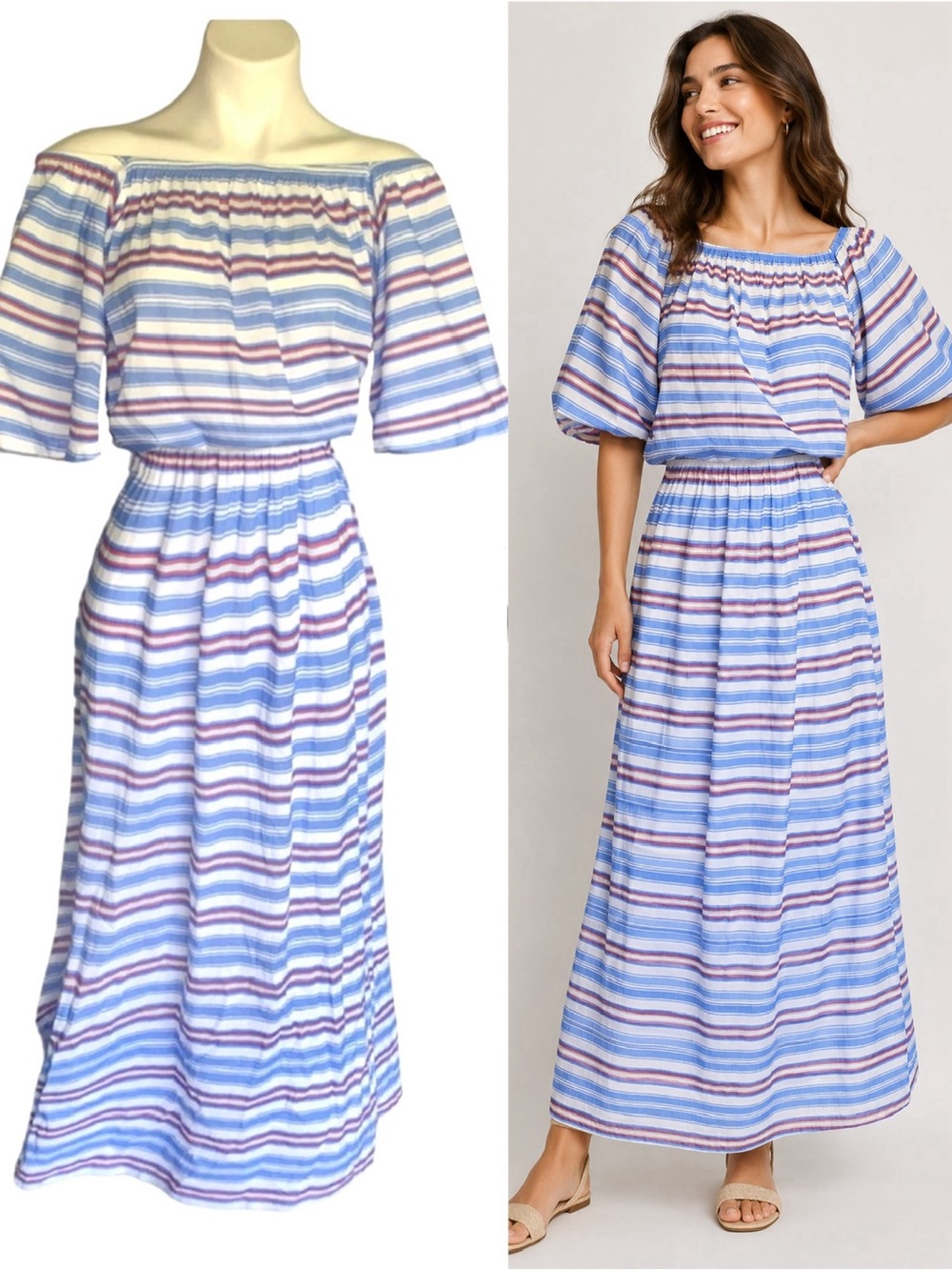 HIHO Nautical Striped On Off Shoulder Maxi Dress